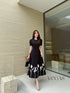 Women Elegant Pop Up Flower Puff Sleeves Long Dress